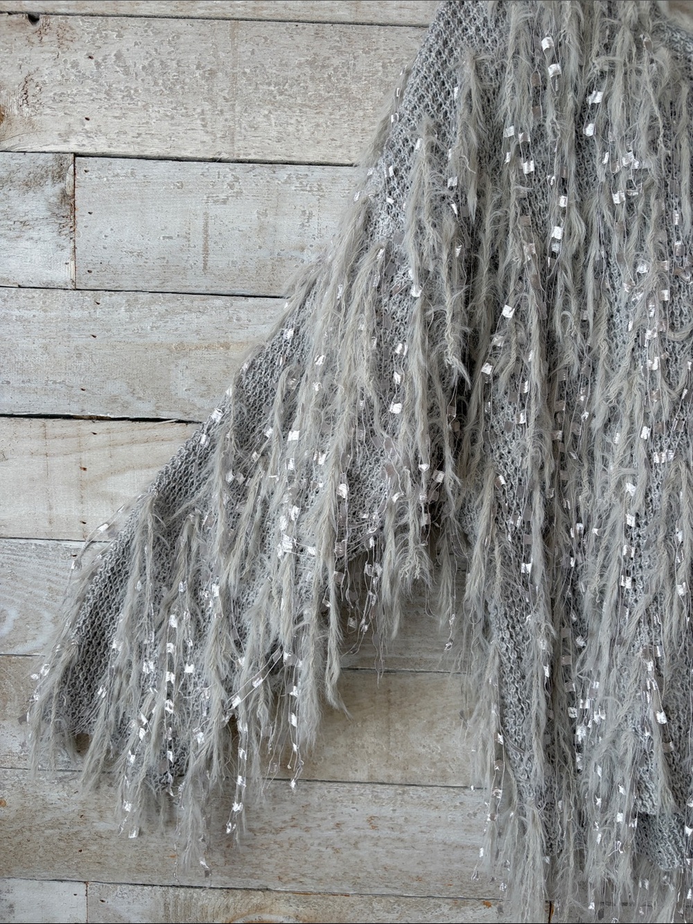 Funky Oversized Shaggy Fringe Sequin Sweater Boho Festival Statement Knit - Picture 4 of 7